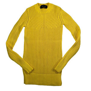 Derek Lam Crewneck Sweater Women's Small Yellow Long Sleeve Ribbed Open Knit